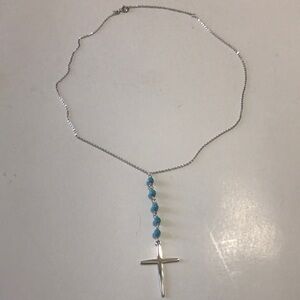New Sterling Silver 925 Cross Pendant Necklace Turquoise Bead Necklace